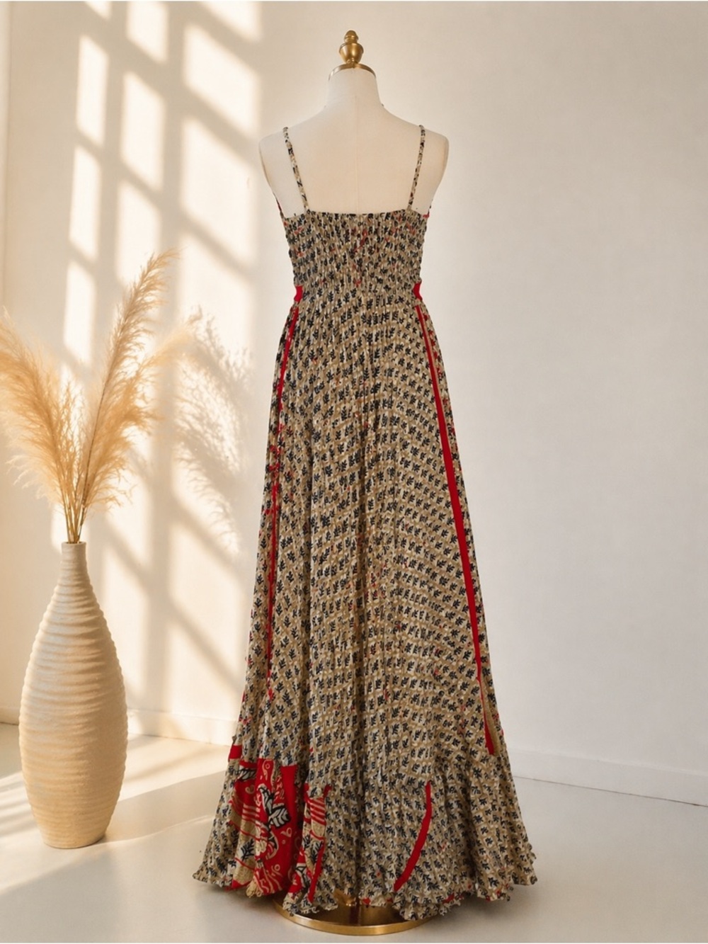 Celina Bohemian V-Neck Maxi Dress with Red Trim - Picture 2 of 7
